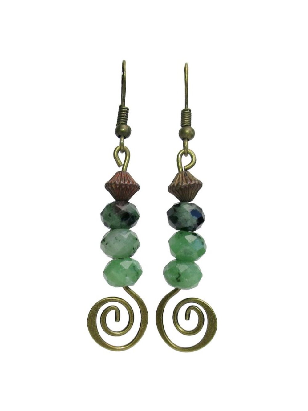 Ruby Zoisite Earrings Spin on Happiness Crystals Silver Wire Wrap Heart Jewelry